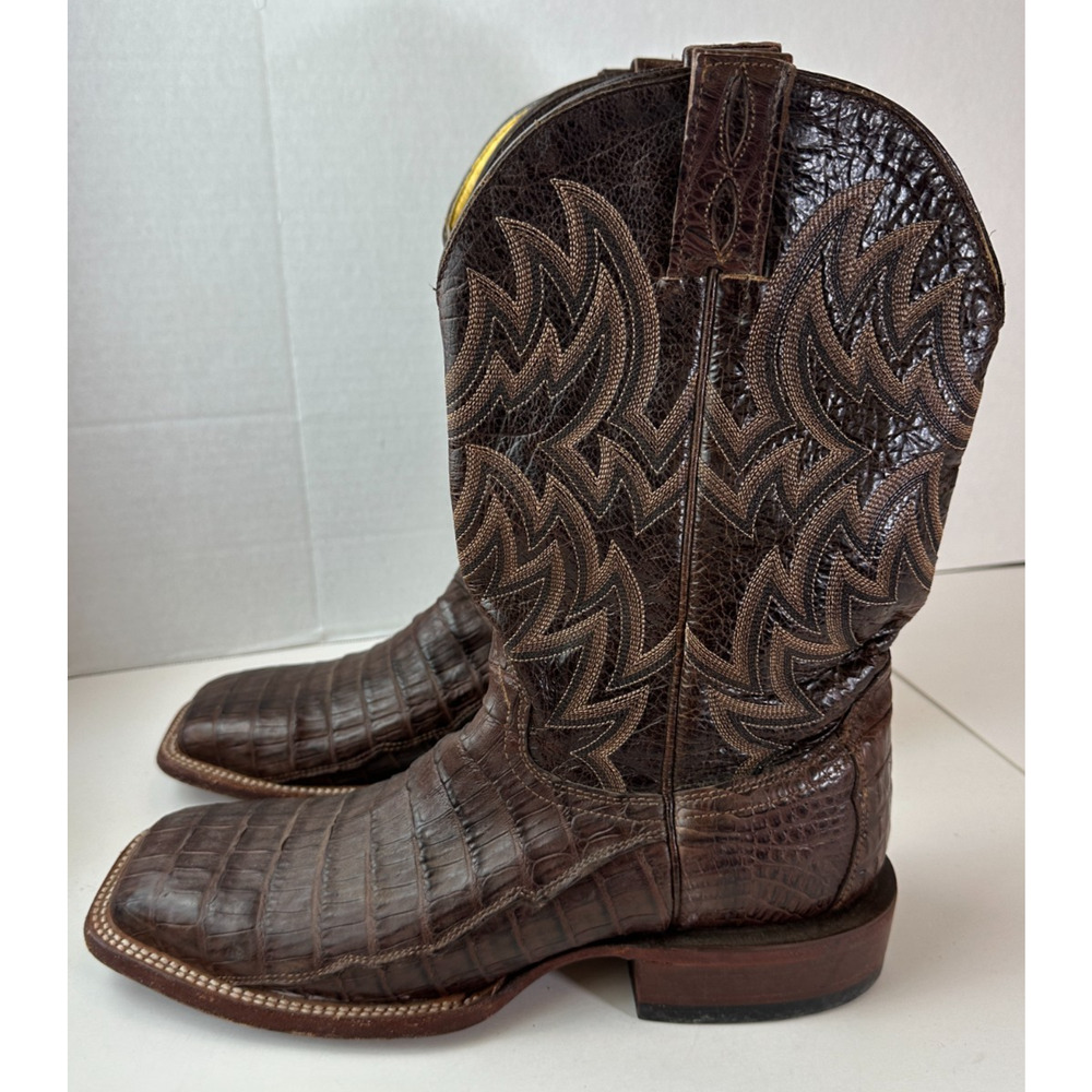 Cavender’s Alligator Print Western Boots Cowboy Square Toe Brown Men's Size 10 D - Picture 11 of 14